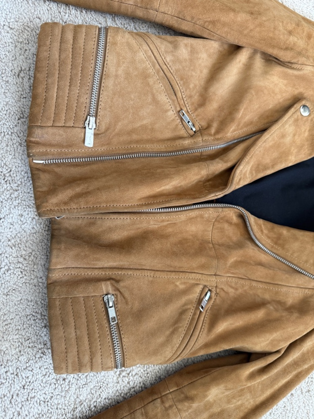 Maje Tan Suede Moto Jacket - Picture 5 of 7